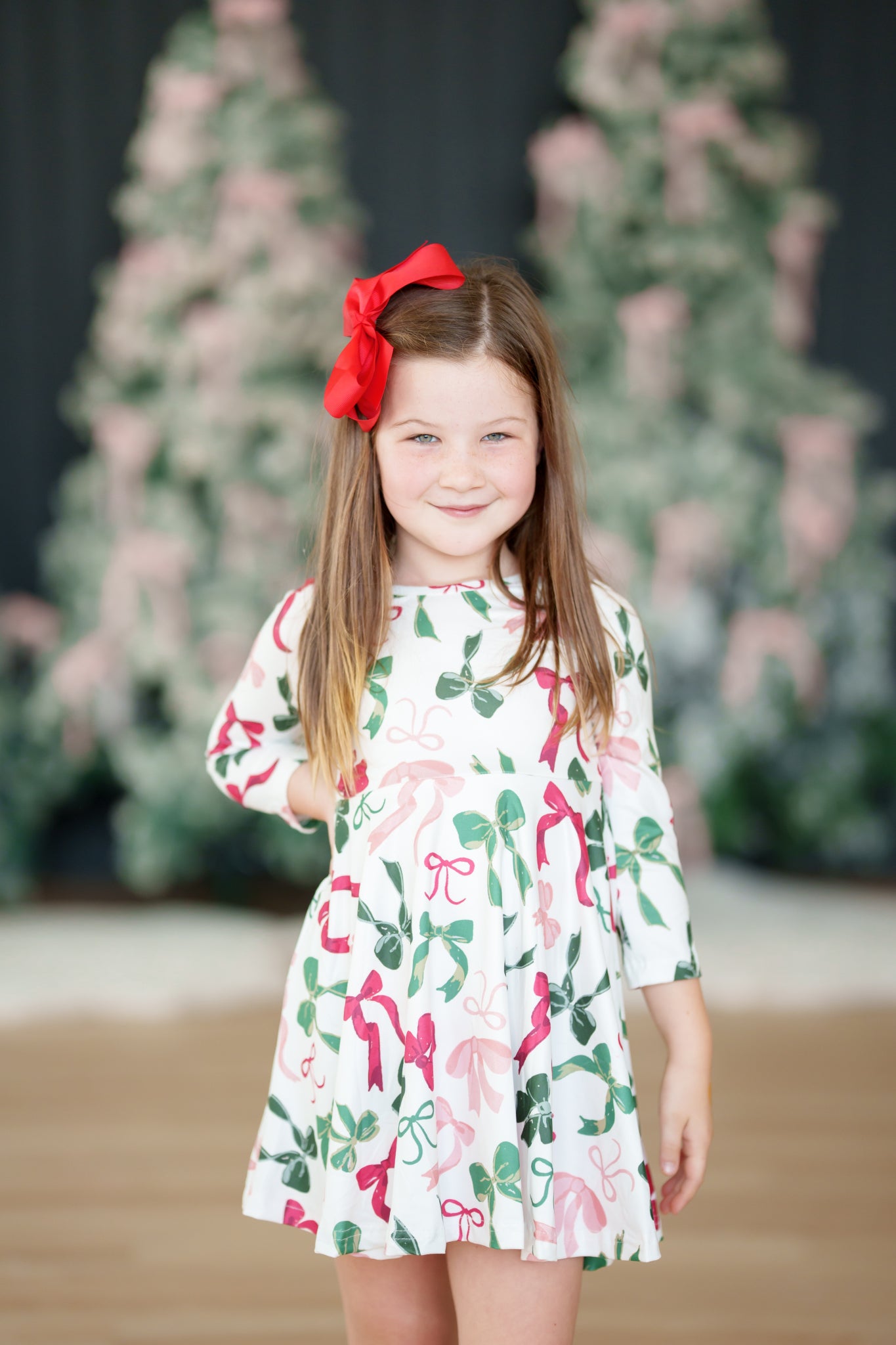 Christmas Bow Print Dress – Pink Christmas Queen