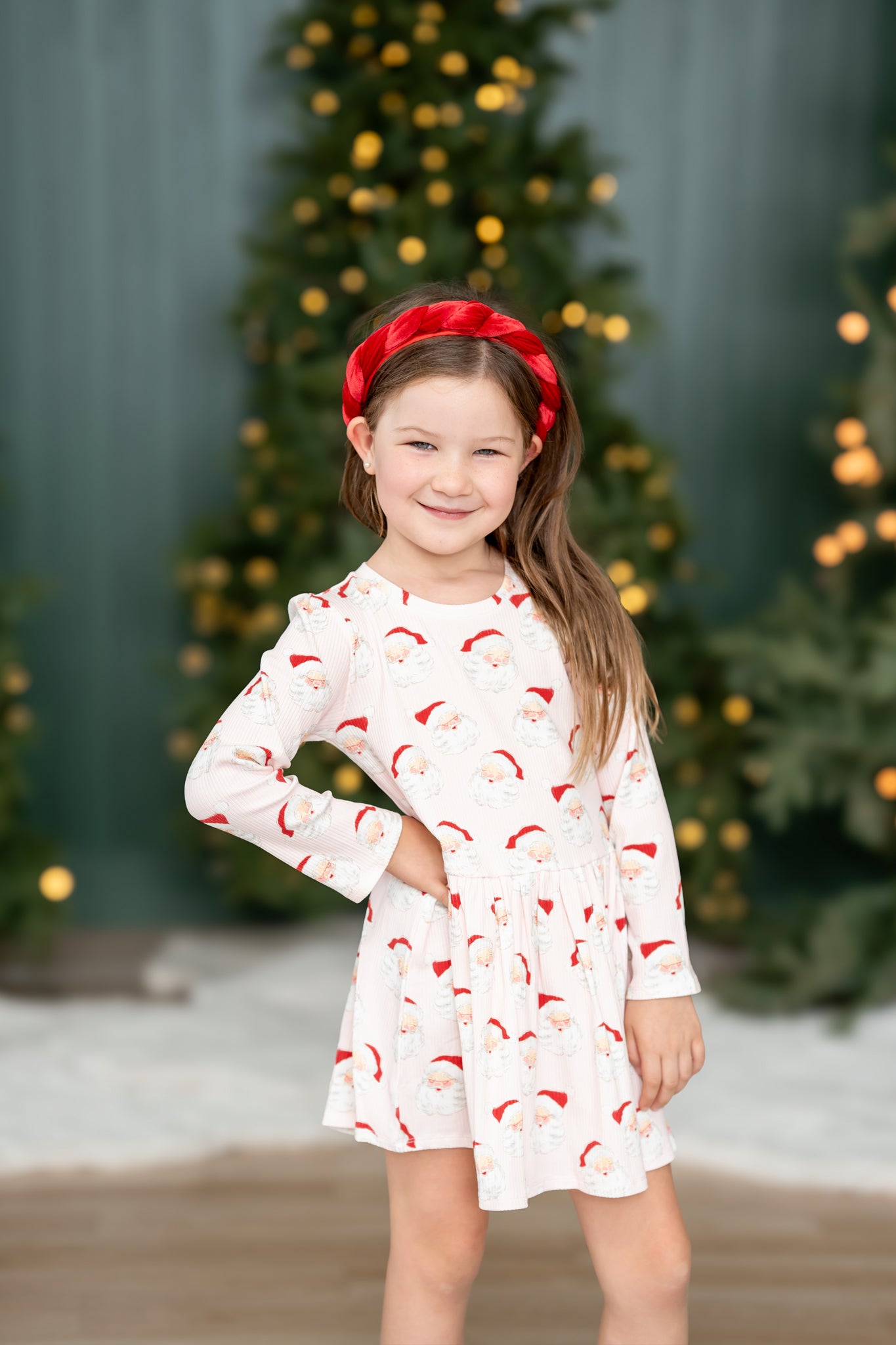Girls Vintage Santa Long Sleeve Mudpie Dress