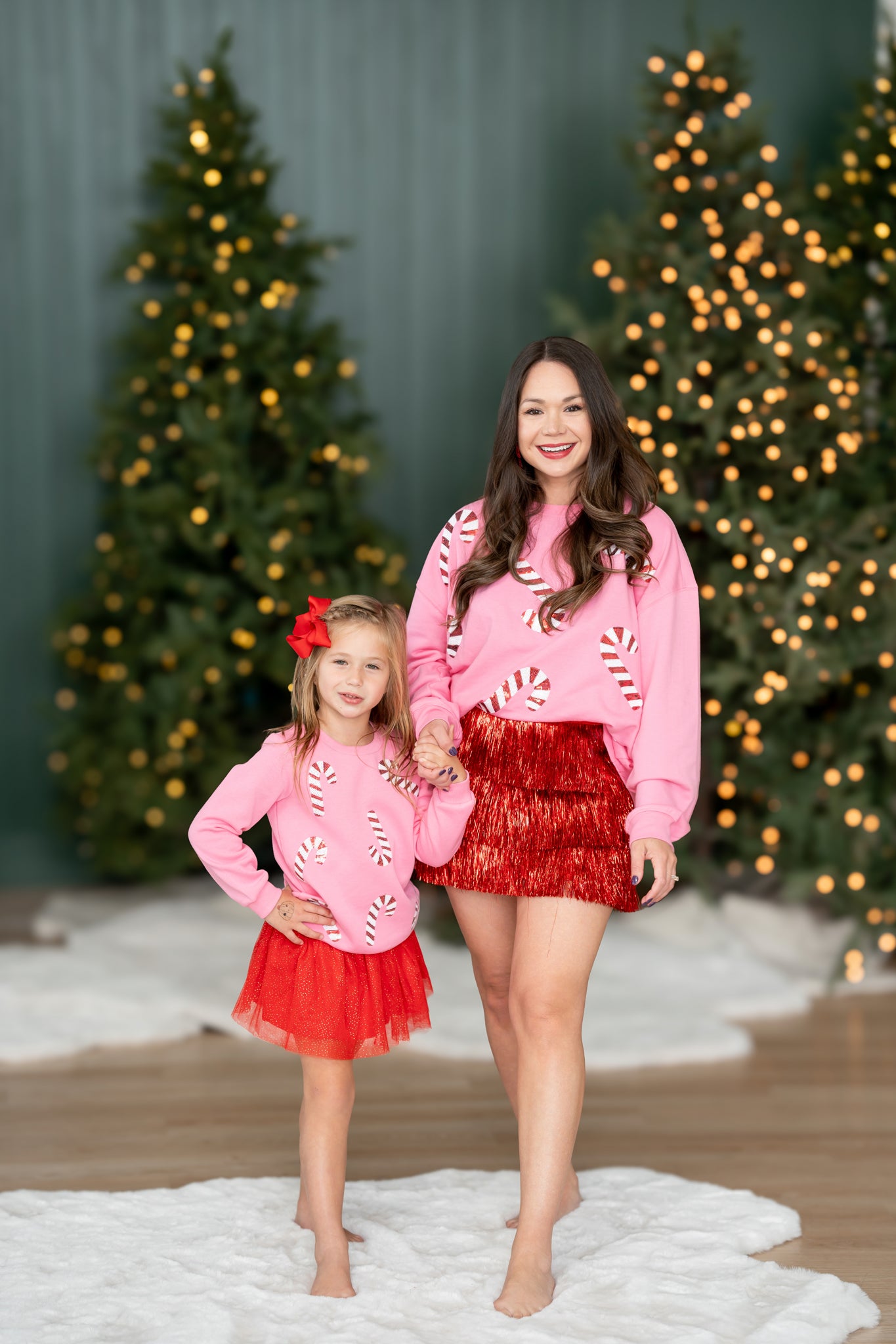 Pink Girls Sequin Candy Cane Sweatshirt