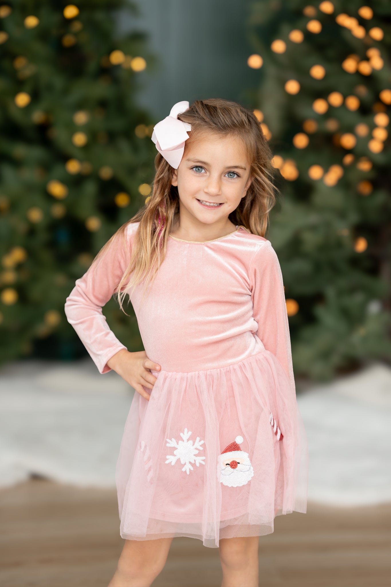Pink velvet long sleeve Santa tutu dress
