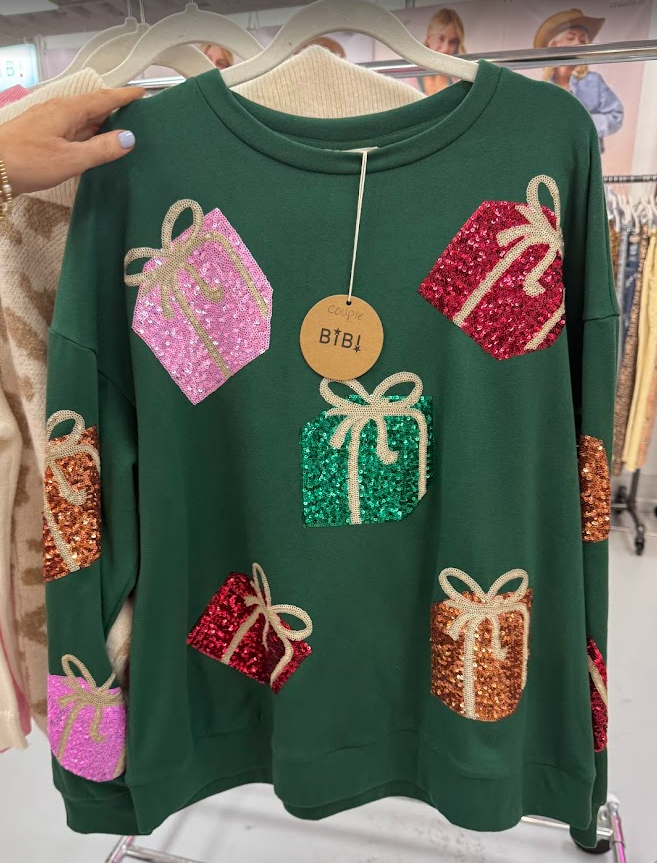Green Sequin Present Sweatshirt