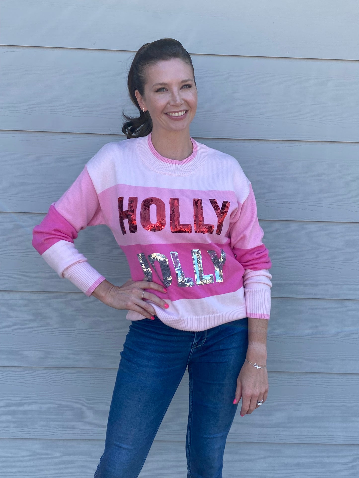 Holly Jolly Pink Color Block Sweater