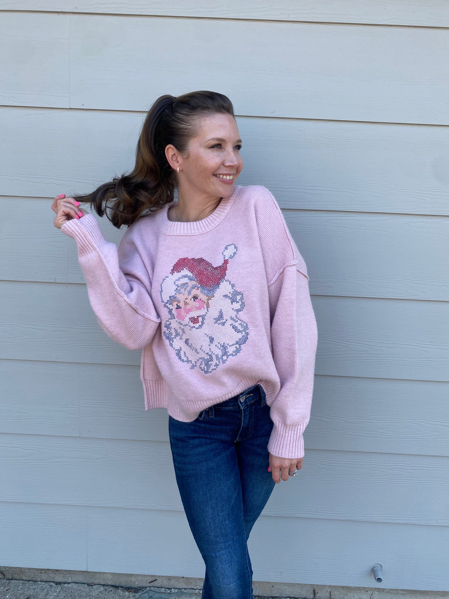 Pink Vintage Santa Sweater