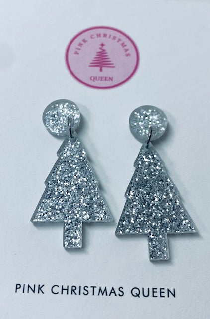 Silver Christmas Tree Acrylic Earrings