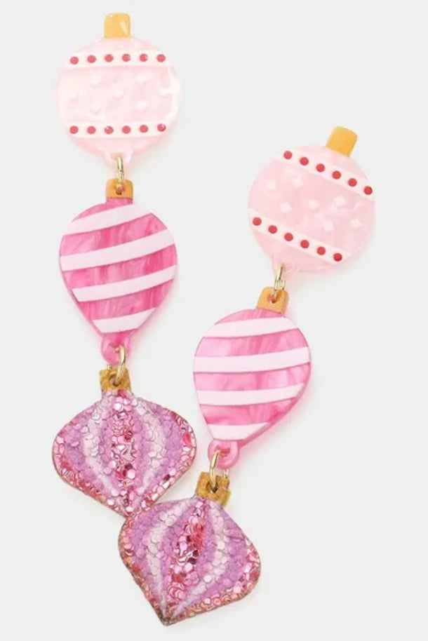 Pink Ornament Resin Earrings