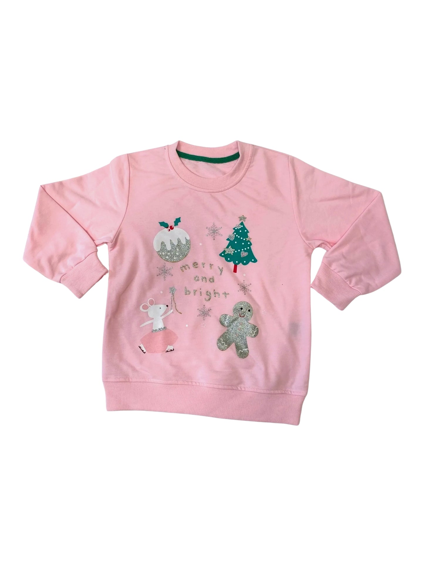 Merry and Bright Pink Ornament and Gingerbread Sweatshirt