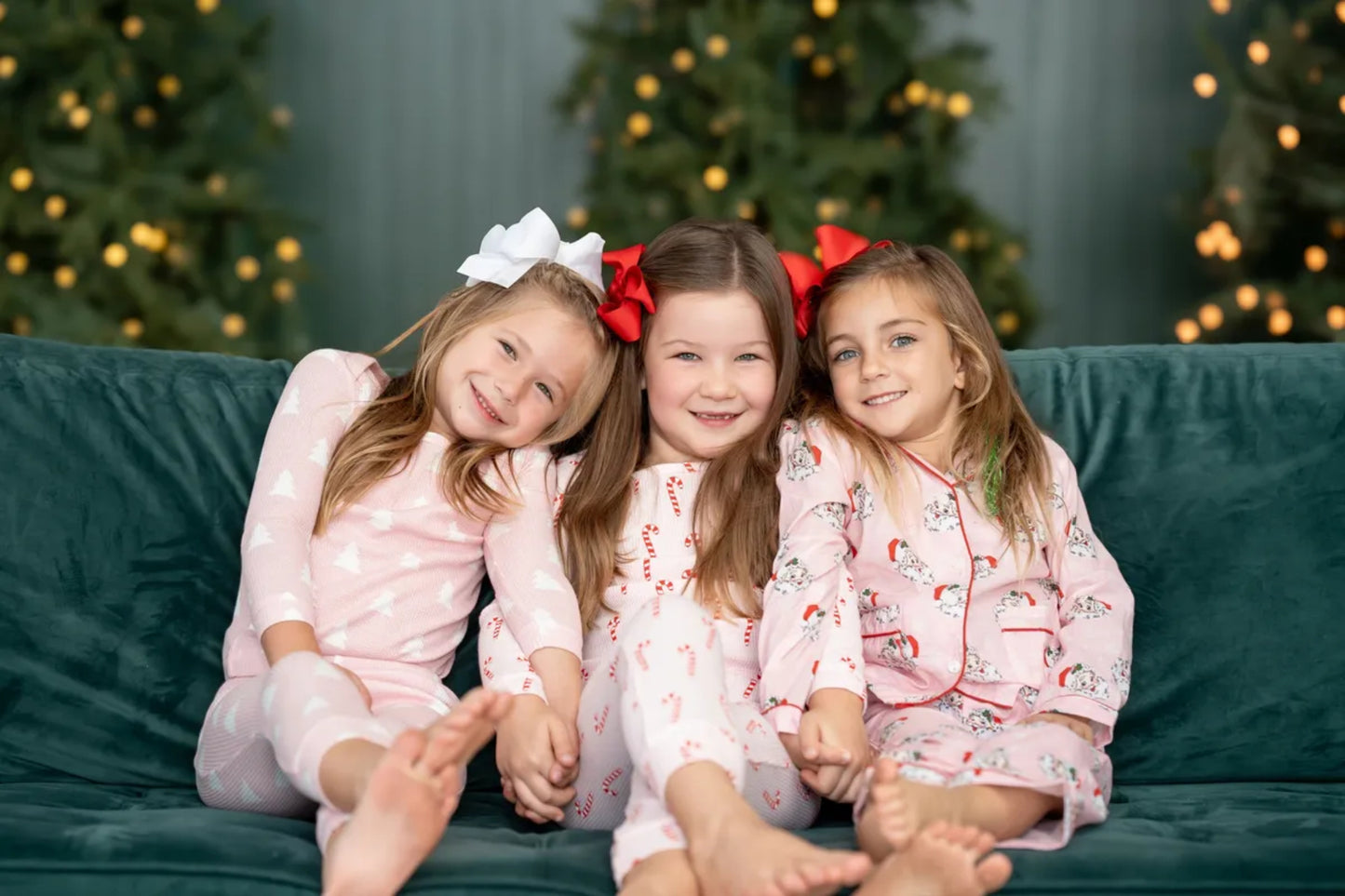 Spearmint Love Organic Waffle 2-Piece Set Pink Christmas Trees Pajamas