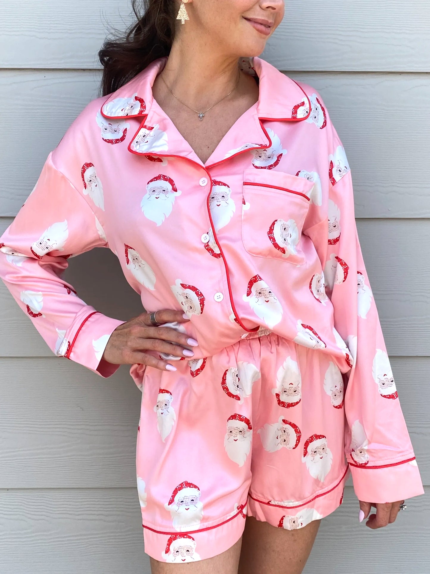 Christmas Santa Print Satin Pajama Set