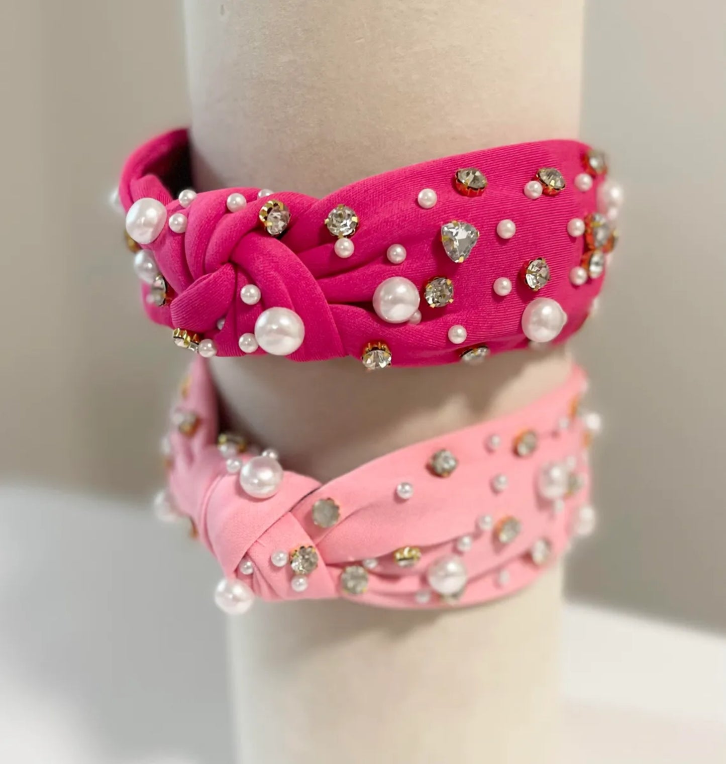 Light Pink Knotted Pearl and Rhinestone Headband