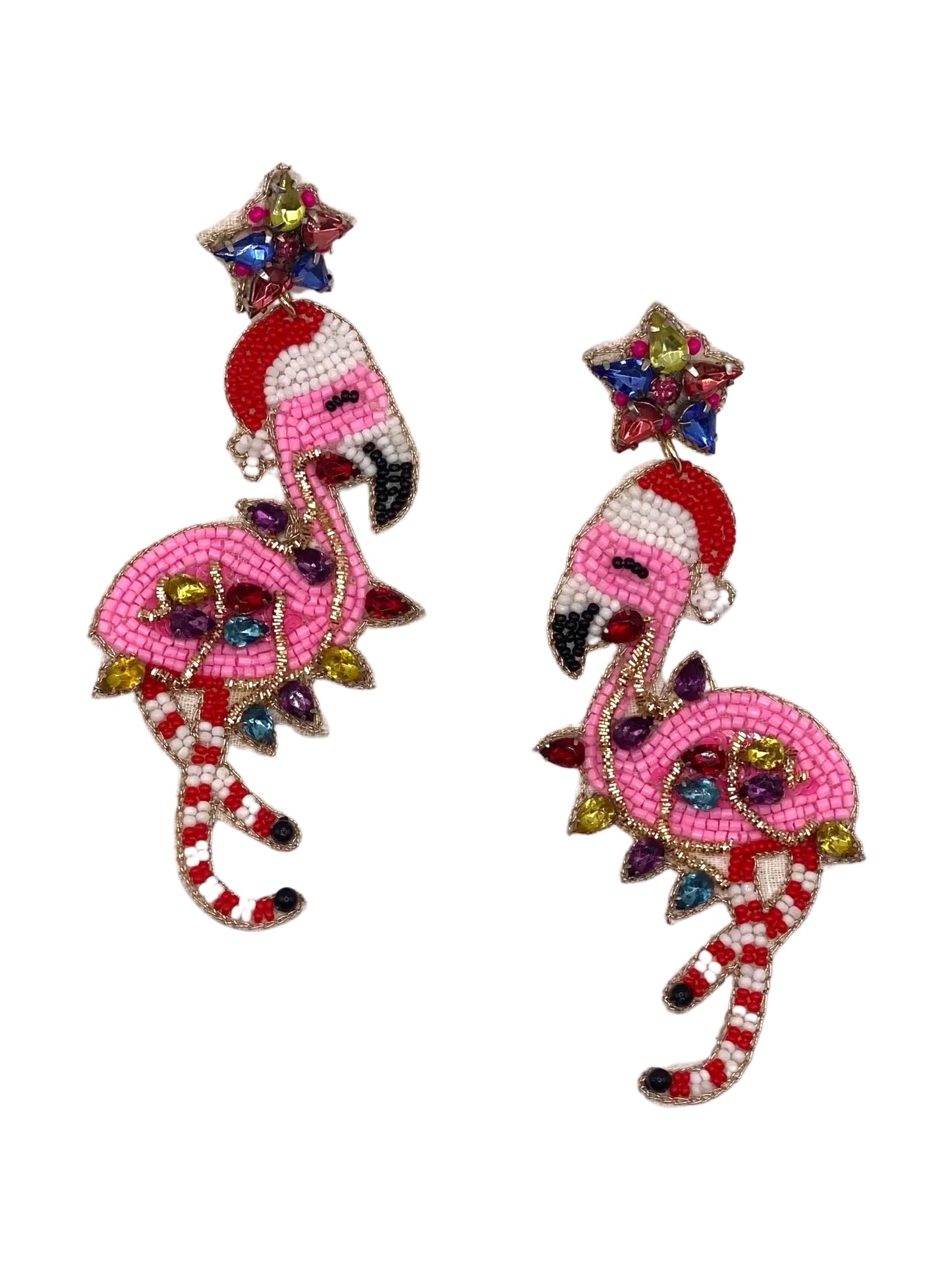 Jeweled Flamingo Christmas Beaded Earrings