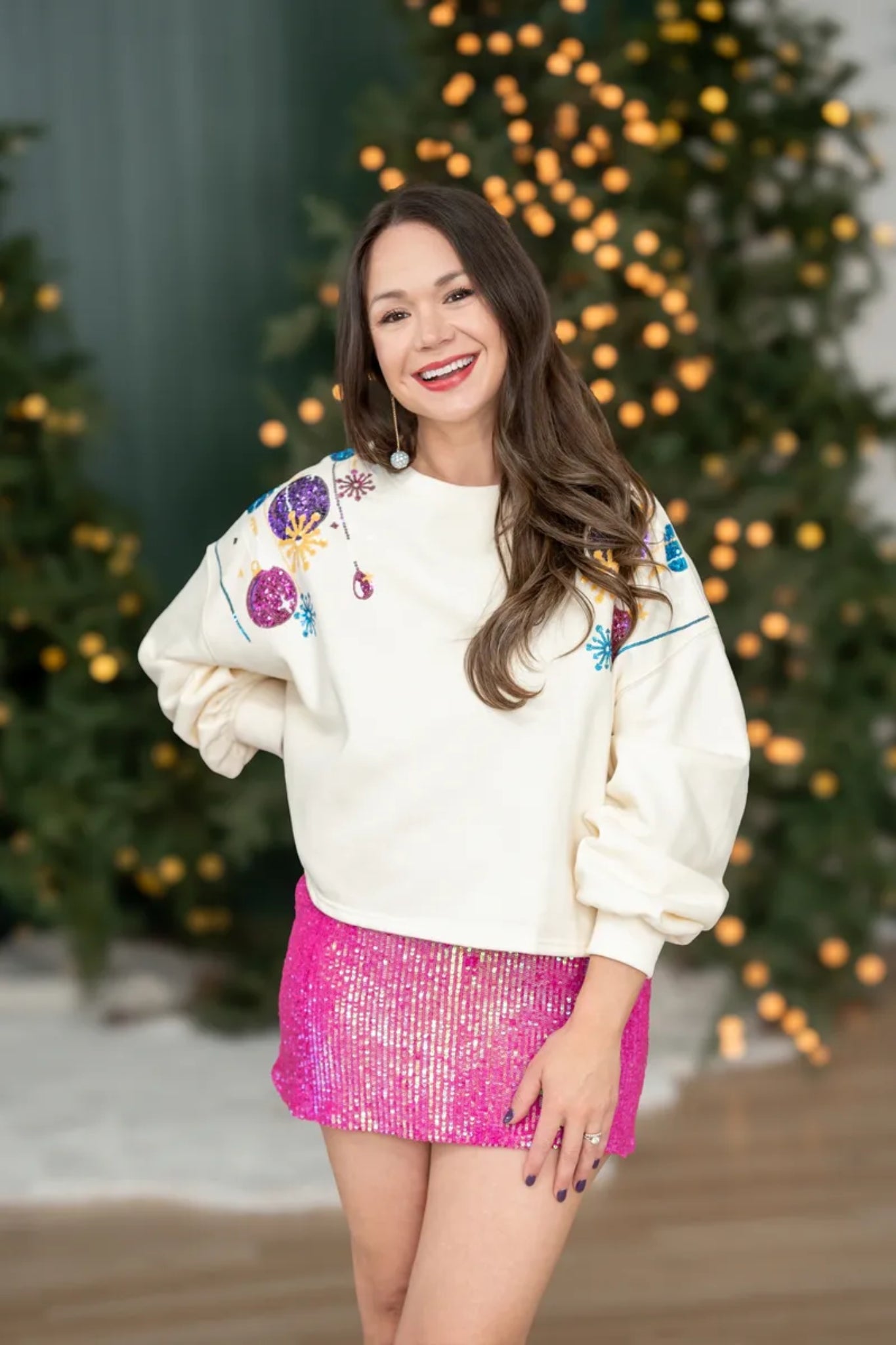 Sequin Ornament Crop Sweater