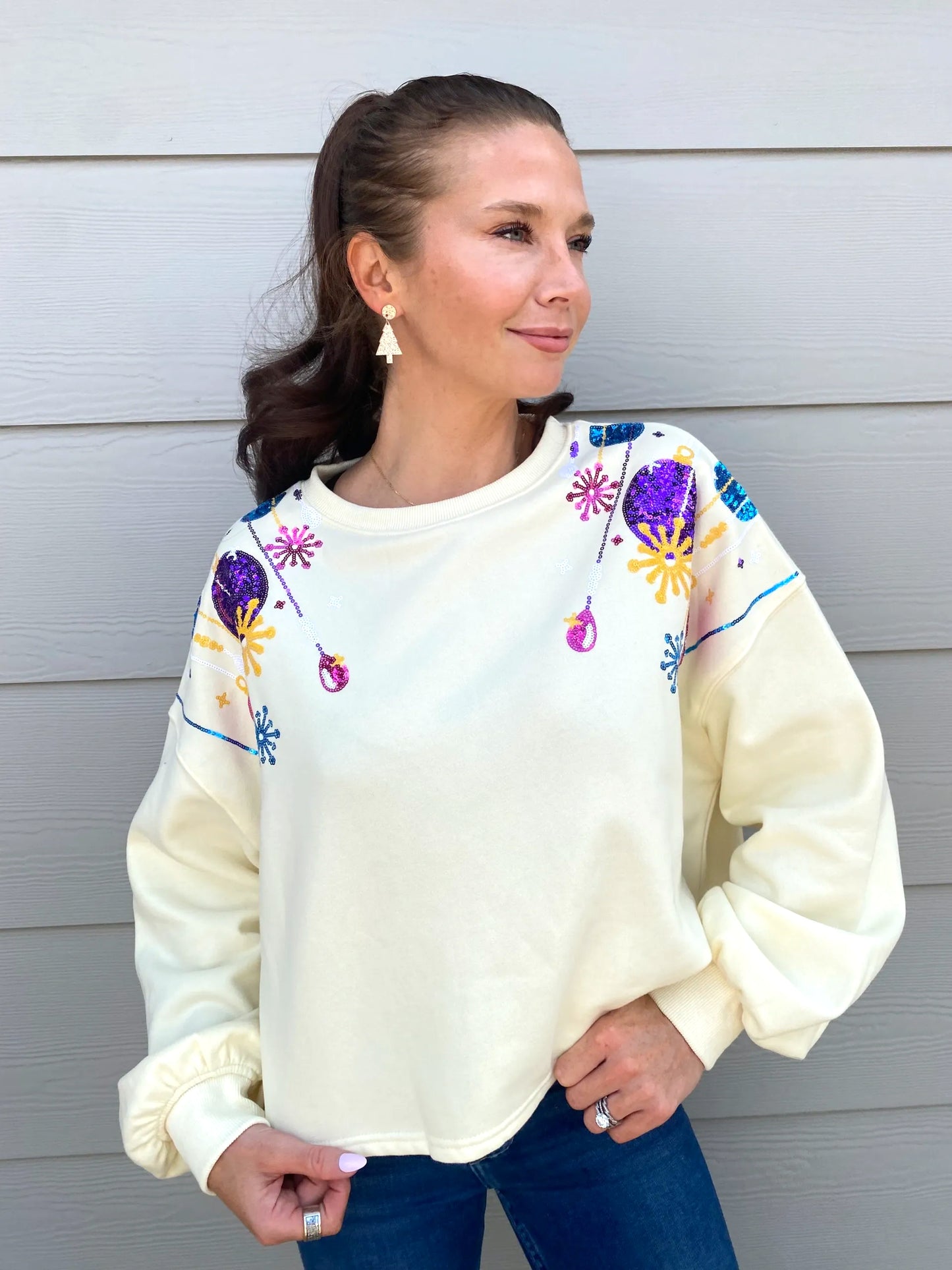 Sequin Ornament Crop Sweater