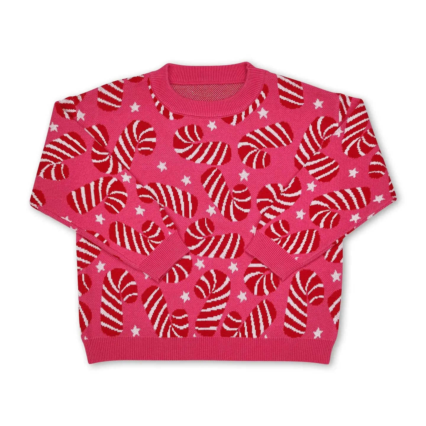 Girls Pink Candy Cane Sweater