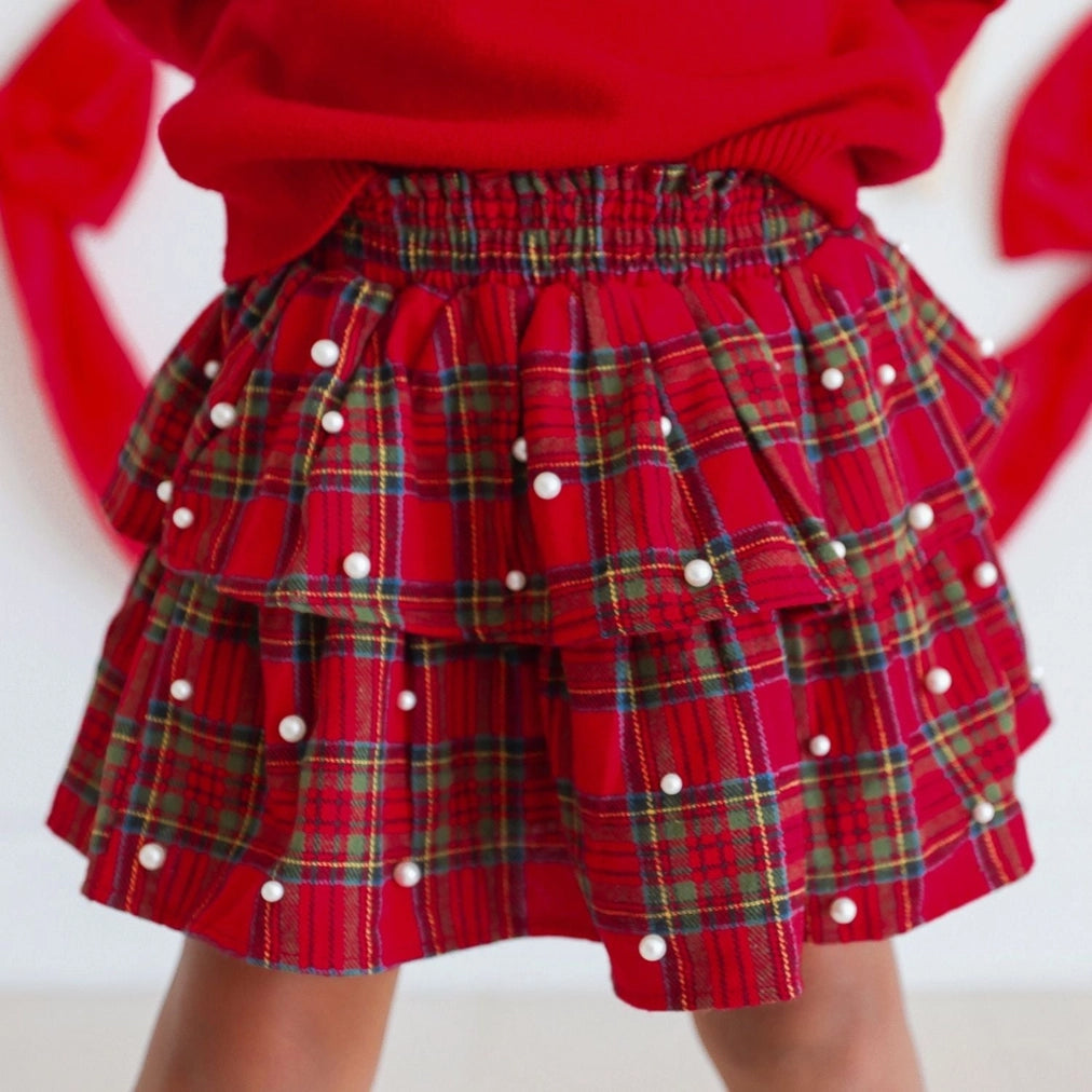 Girls Christmas Tartan Pearl Skirt