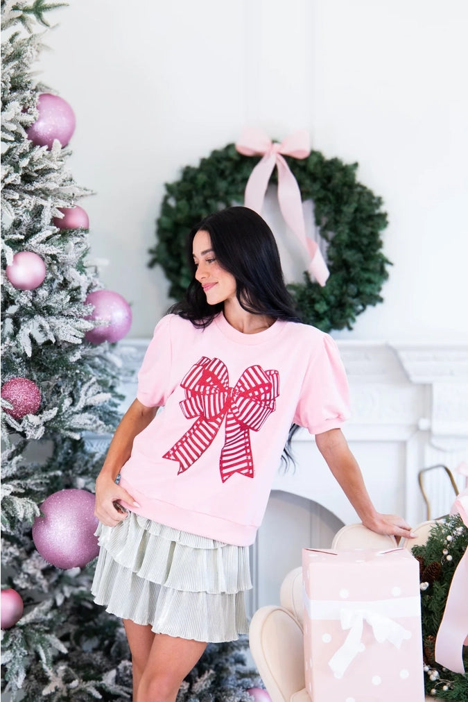 Red and Pink Glitter Bow Sweatshirt