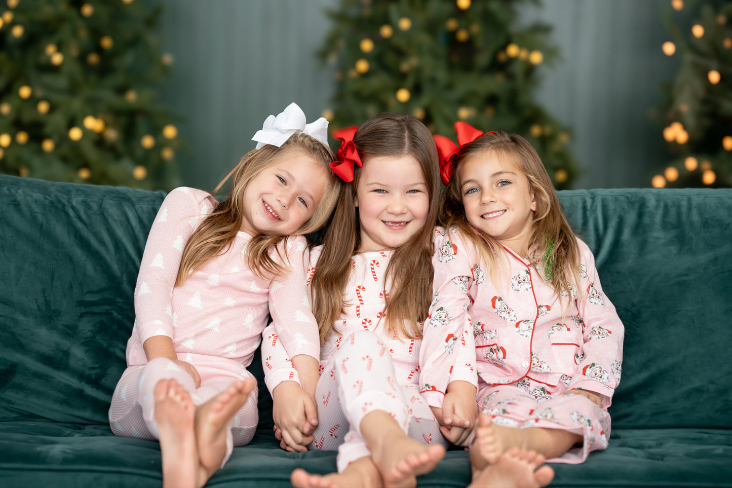 Smockingbird Pink Vintage Santa Button Up girls Pajamas