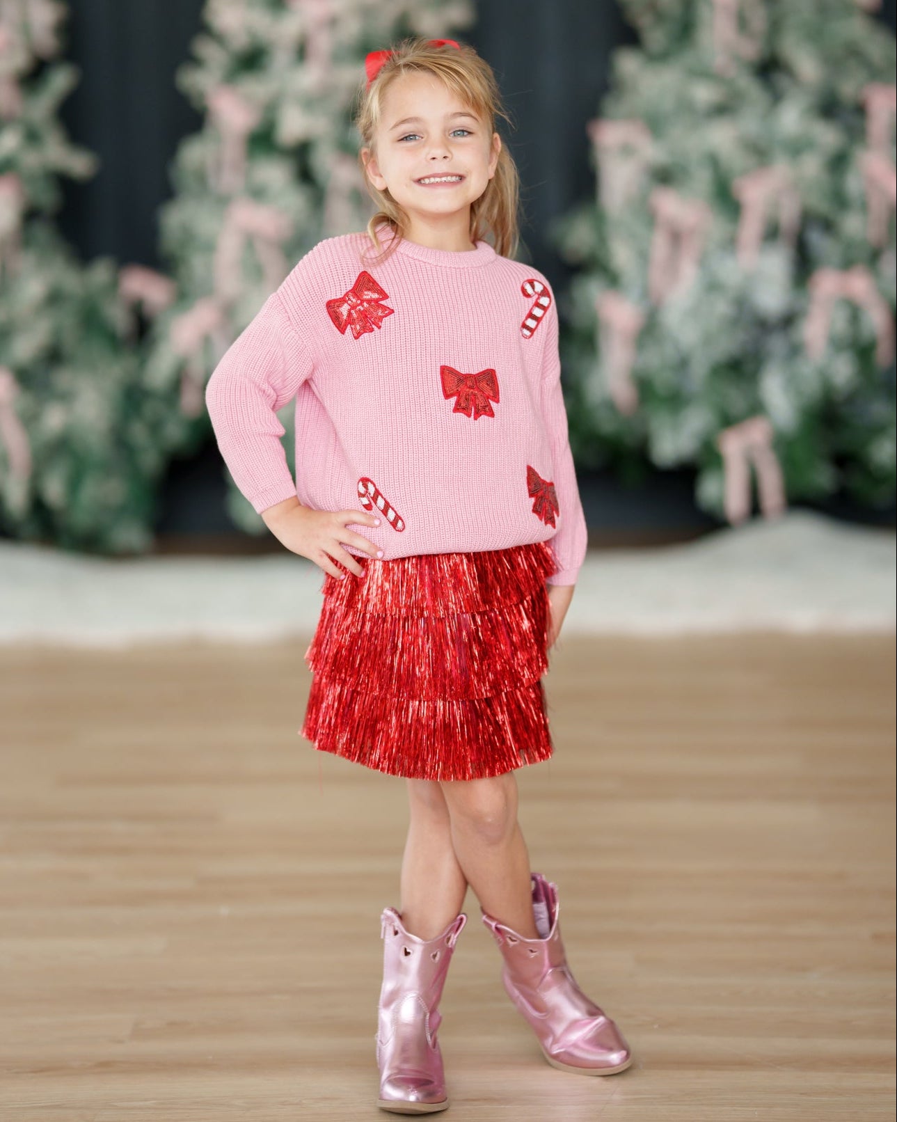 Winter Bow and Candy Cane Sweater