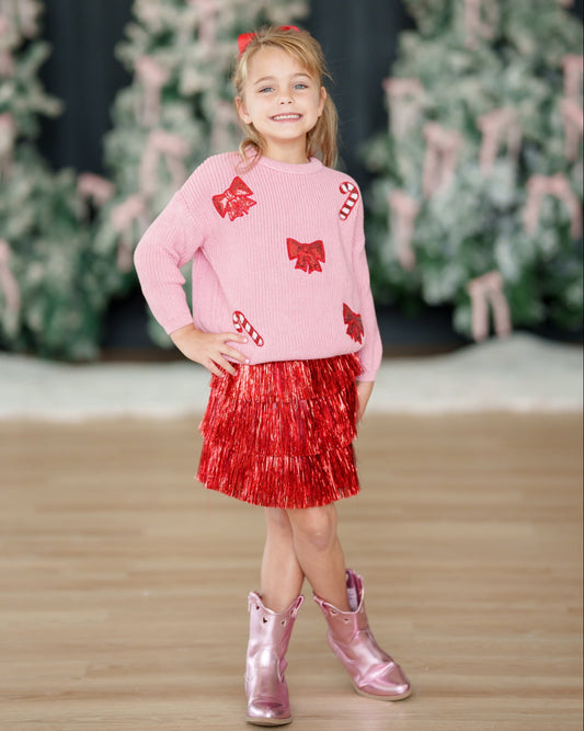 Winter Bow and Candy Cane Sweater
