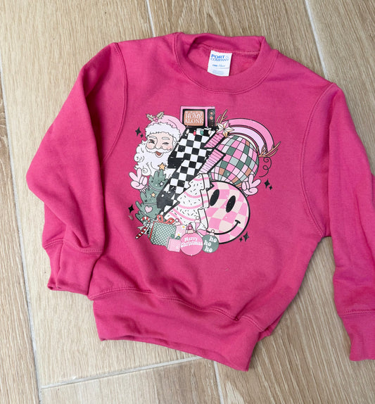 Hot Pink Retro Santa Christmas Sweatshirt