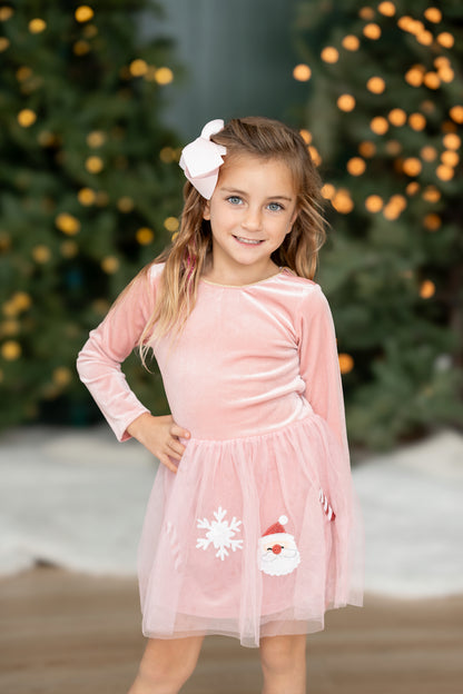 Pink velvet long sleeve Santa tutu dress