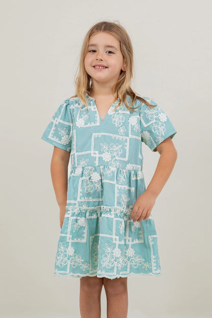 Embroidered Teal Girls Dress by Voy