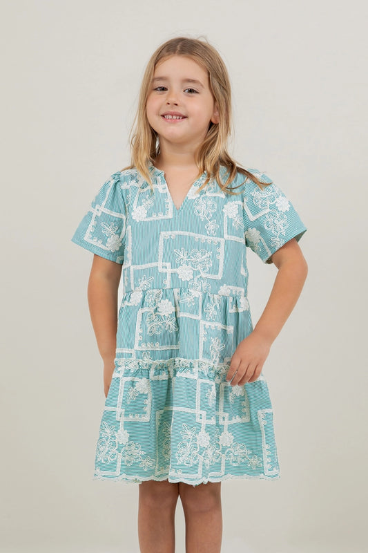 Embroidered Teal Girls Dress by Voy
