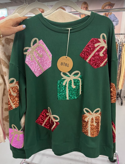 Green Sequin Present Sweatshirt