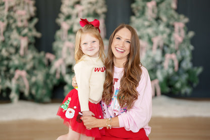 White Girls Red Merry Embroidery Sweater