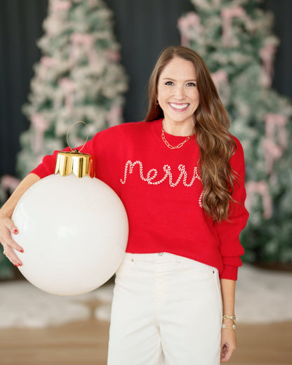 Red and White Candy Cane Merry Sweater