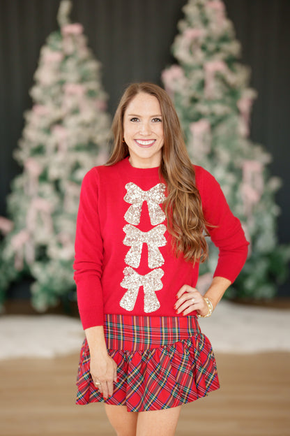 Red Sweater with Silver Sequin Bows