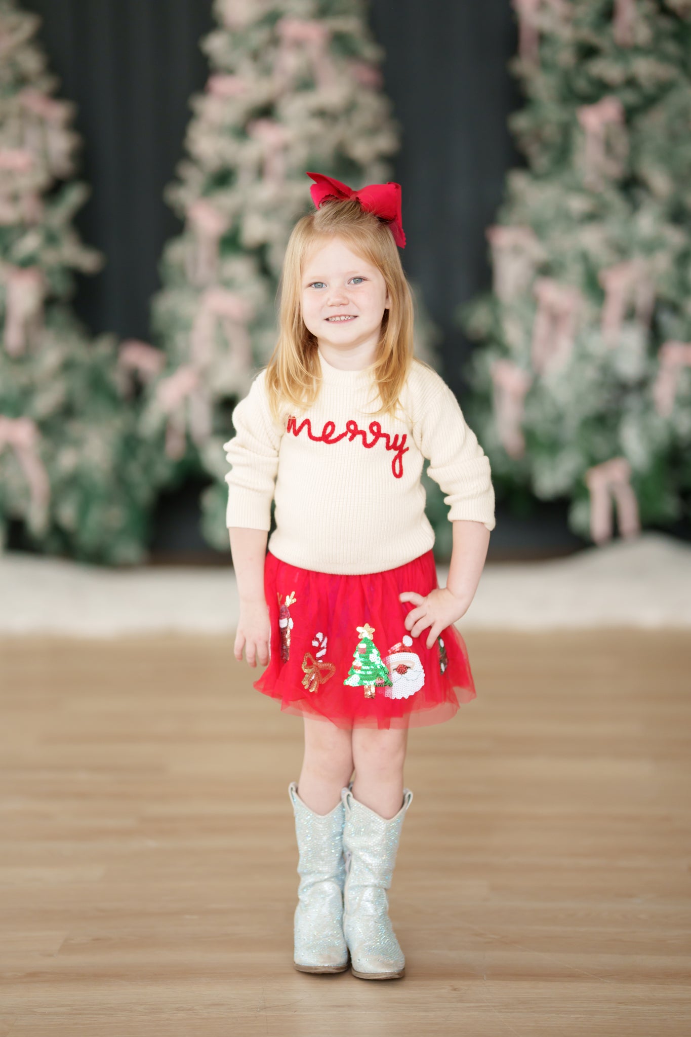 White Girls Red Merry Embroidery Sweater