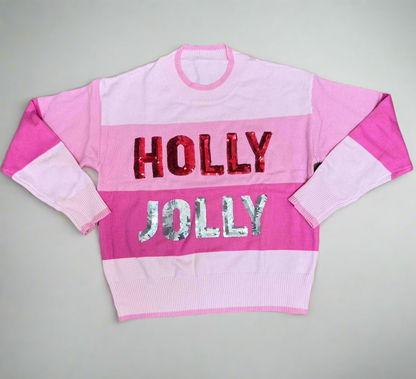 Holly Jolly Pink Color Block Sweater