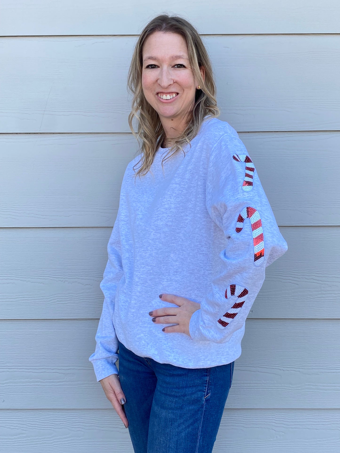 Gray Candy Cane Sweatshirt
