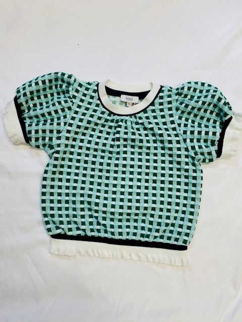 Girls Knit Green Ruffle Sweater