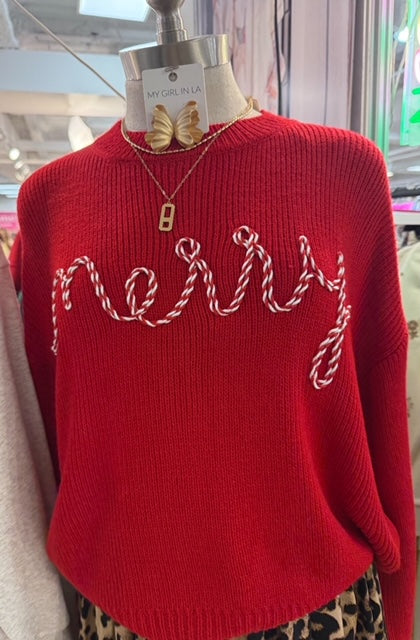 Red and White Candy Cane Merry Sweater