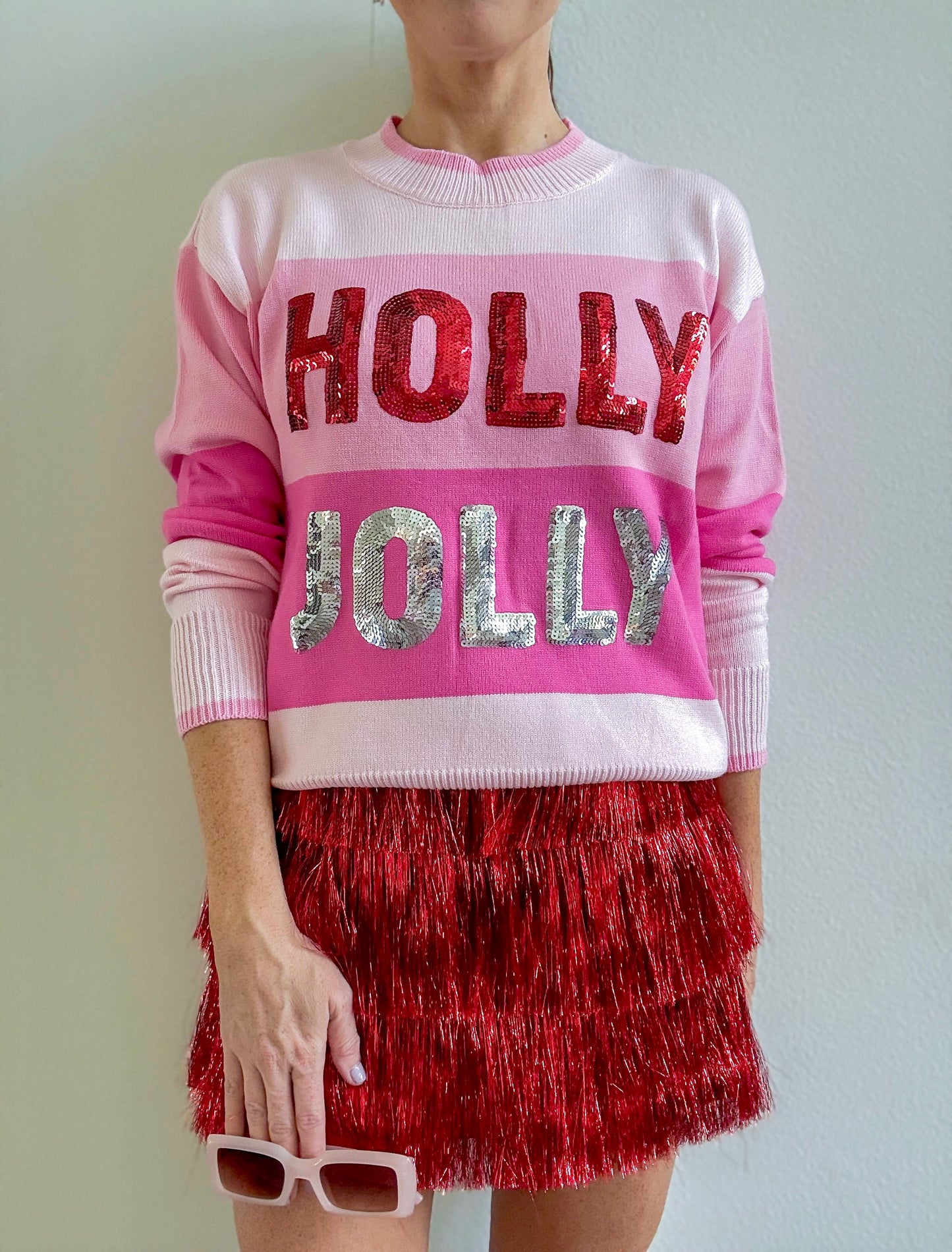 Holly Jolly Pink Color Block Sweater