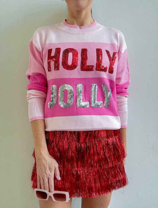 Holly Jolly Pink Color Block Sweater