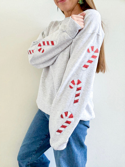 Kids Grey Candy Cane Sweatshirt