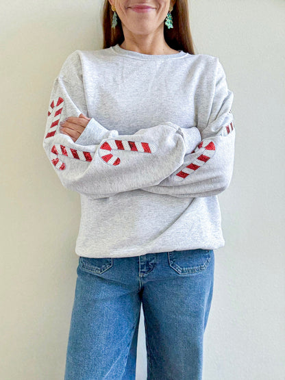 Gray Candy Cane Sweatshirt