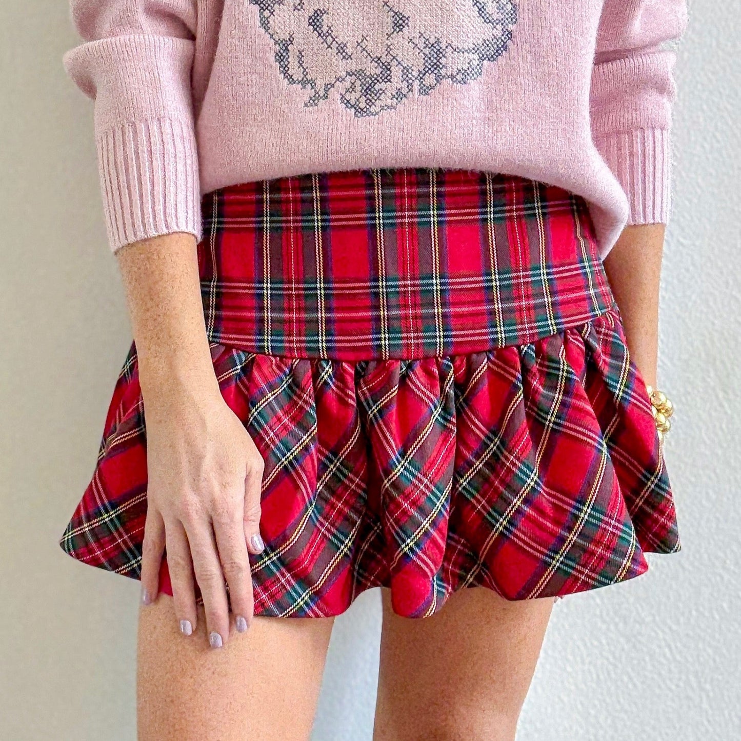 Red Plaid Balloon Skirt
