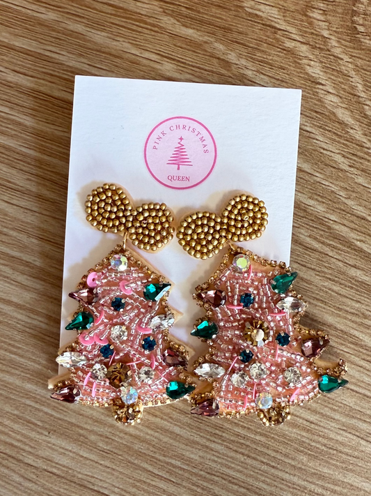 Light Pink Beaded Tree Earring