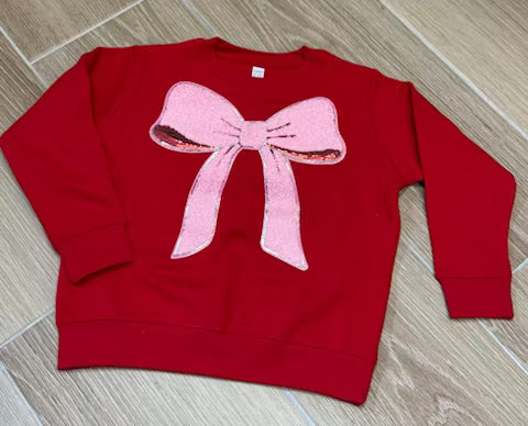 Girls Chenille Bow Sweatshirt