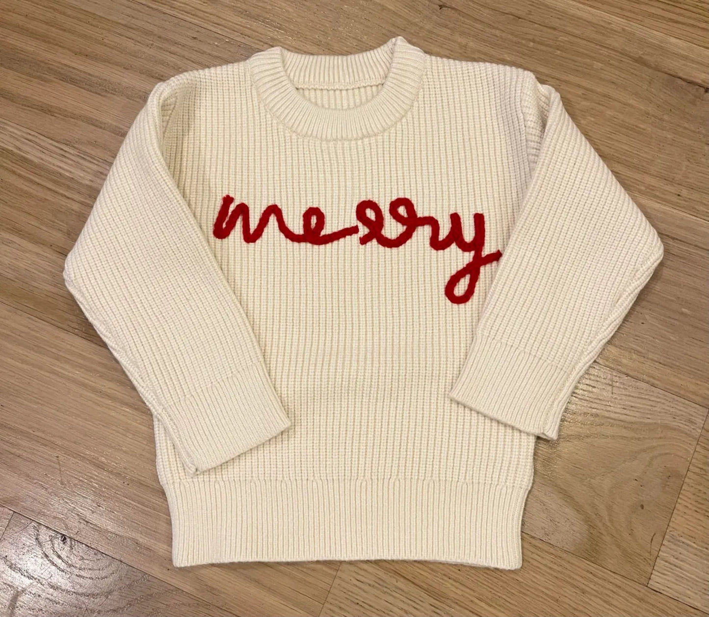 White Girls Red Merry Embroidery Sweater