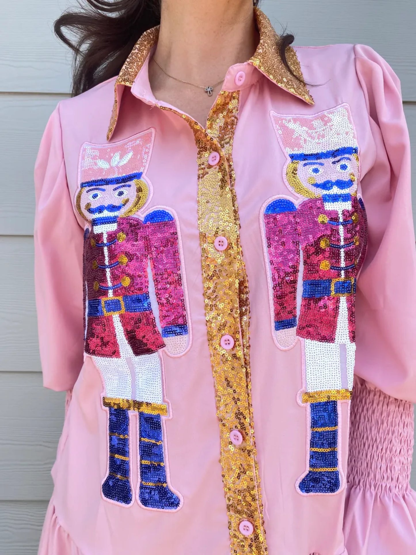 Sequin Nutcracker Button Up Dress – Pink Christmas Queen Sequin Nutcracker Button Up Dress – Pink Christmas Queen