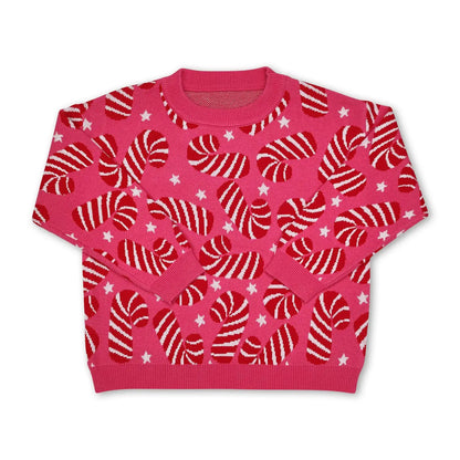 Girls Pink Candy Cane Sweater
