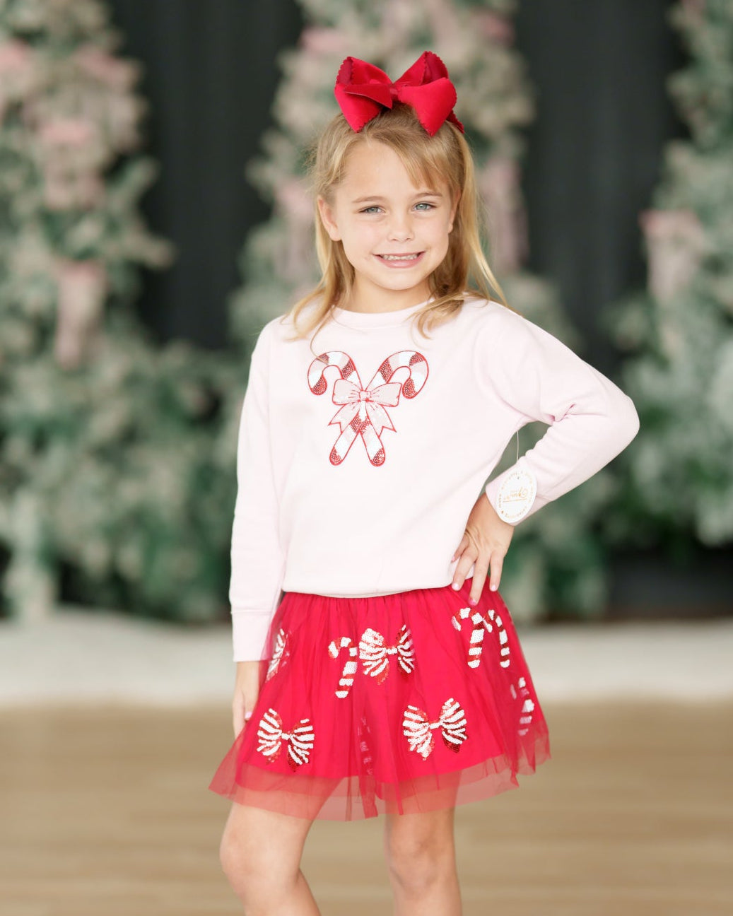 Girls Pink Candy Cane Sweatshirt