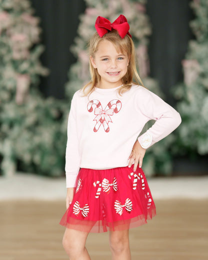 Girls Pink Candy Cane Sweatshirt