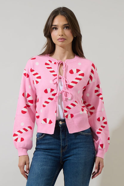 Pink Candy Cane Tie Sweater