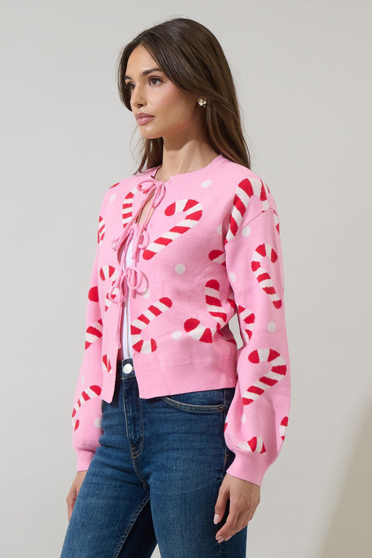 Pink Candy Cane Tie Sweater