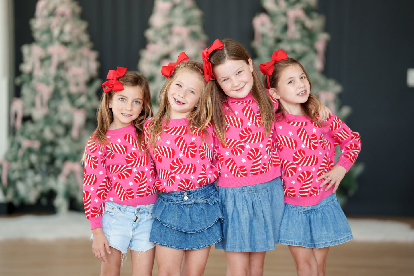Girls Pink Candy Cane Sweater